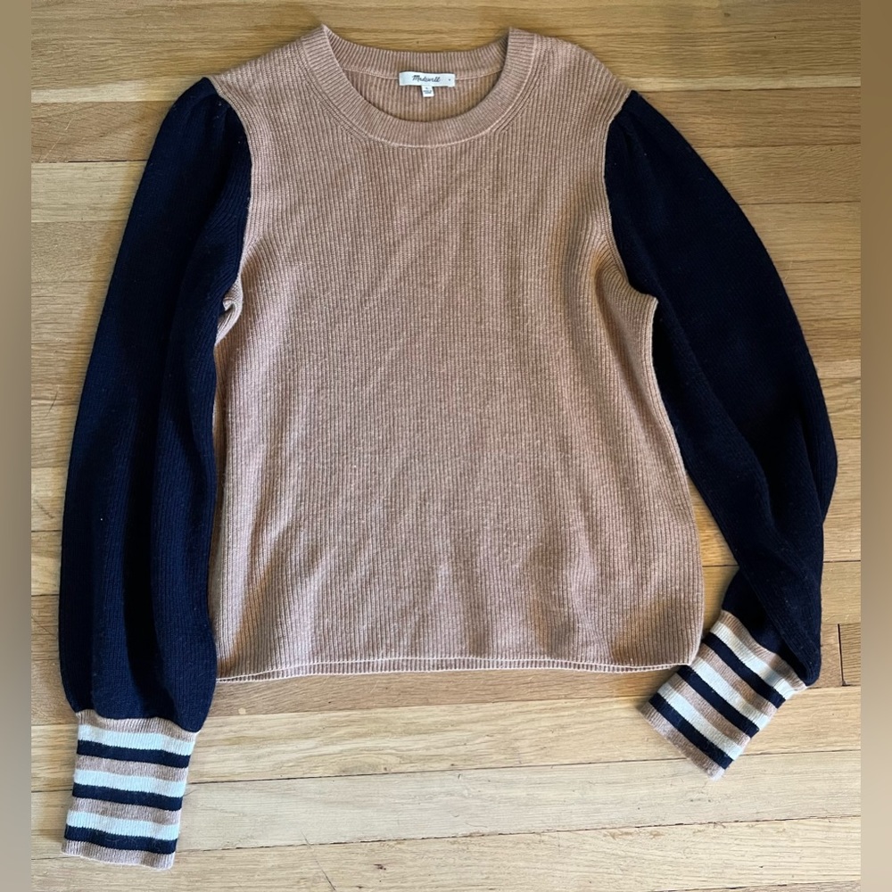 Madewell Tan Navy Wool Alpaca Blend Pullover Sweater L